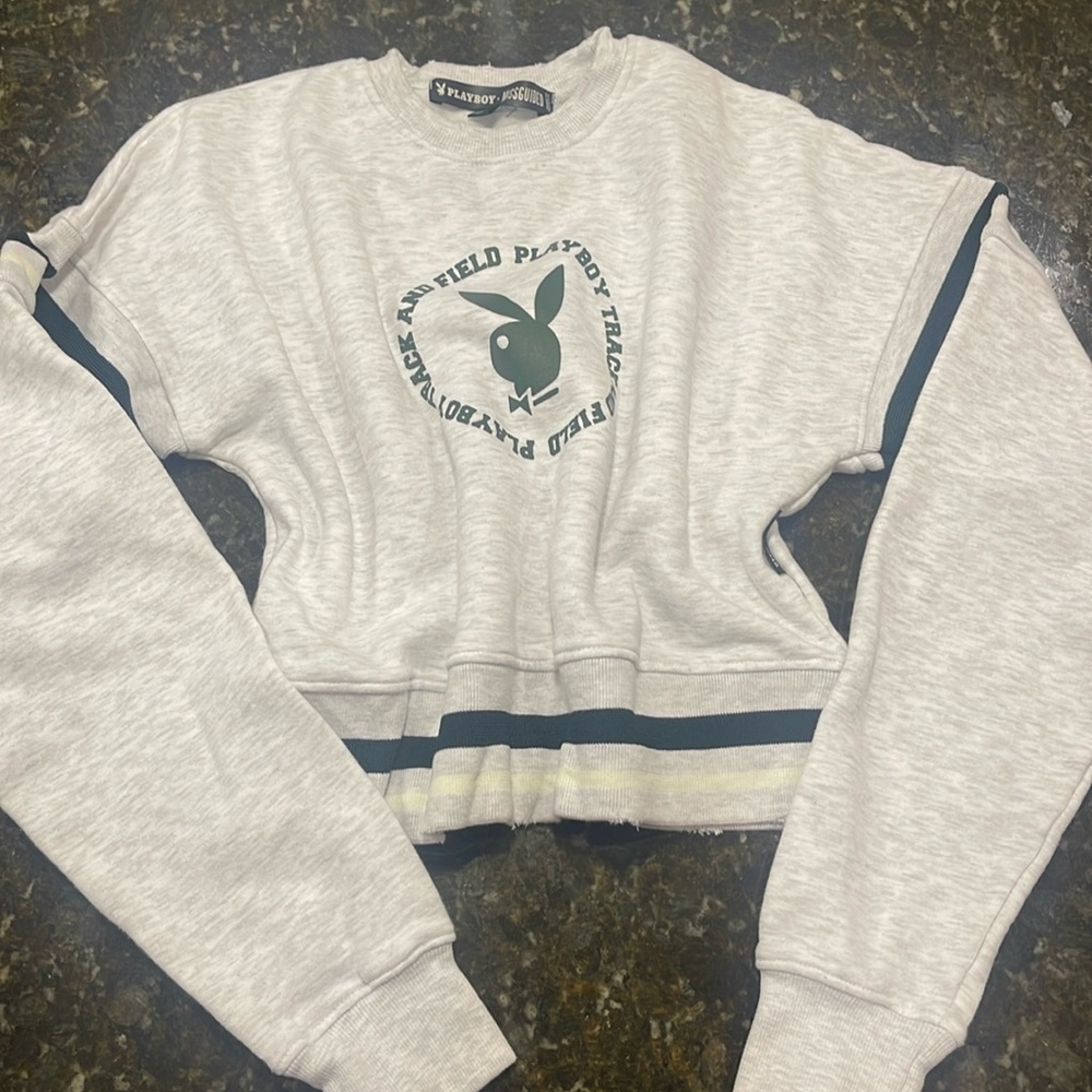 Playboy x missguided crop sweatshirt ash grey with green graphics size us 8
